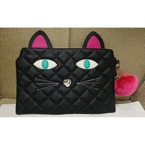 Betsey Johnson Quilted Cat Wristlet Purse Pouch Clutch Rare & Retired Retro Styl